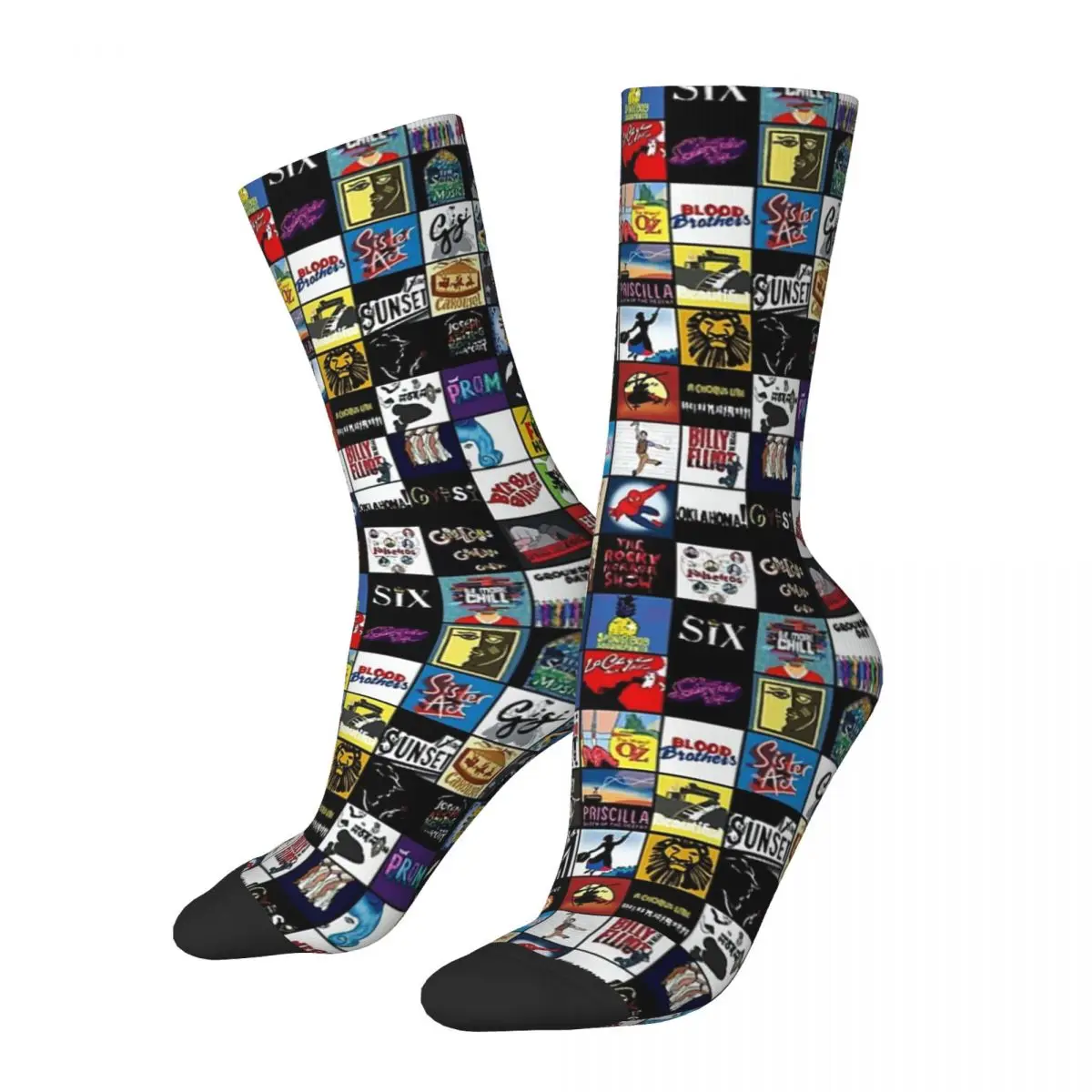 Broadway Musical Theatre Logos - Hand Drawn Socks Harajuku Super Soft Stockings All Season Long Socks for Man\'s Woman\'s Gifts