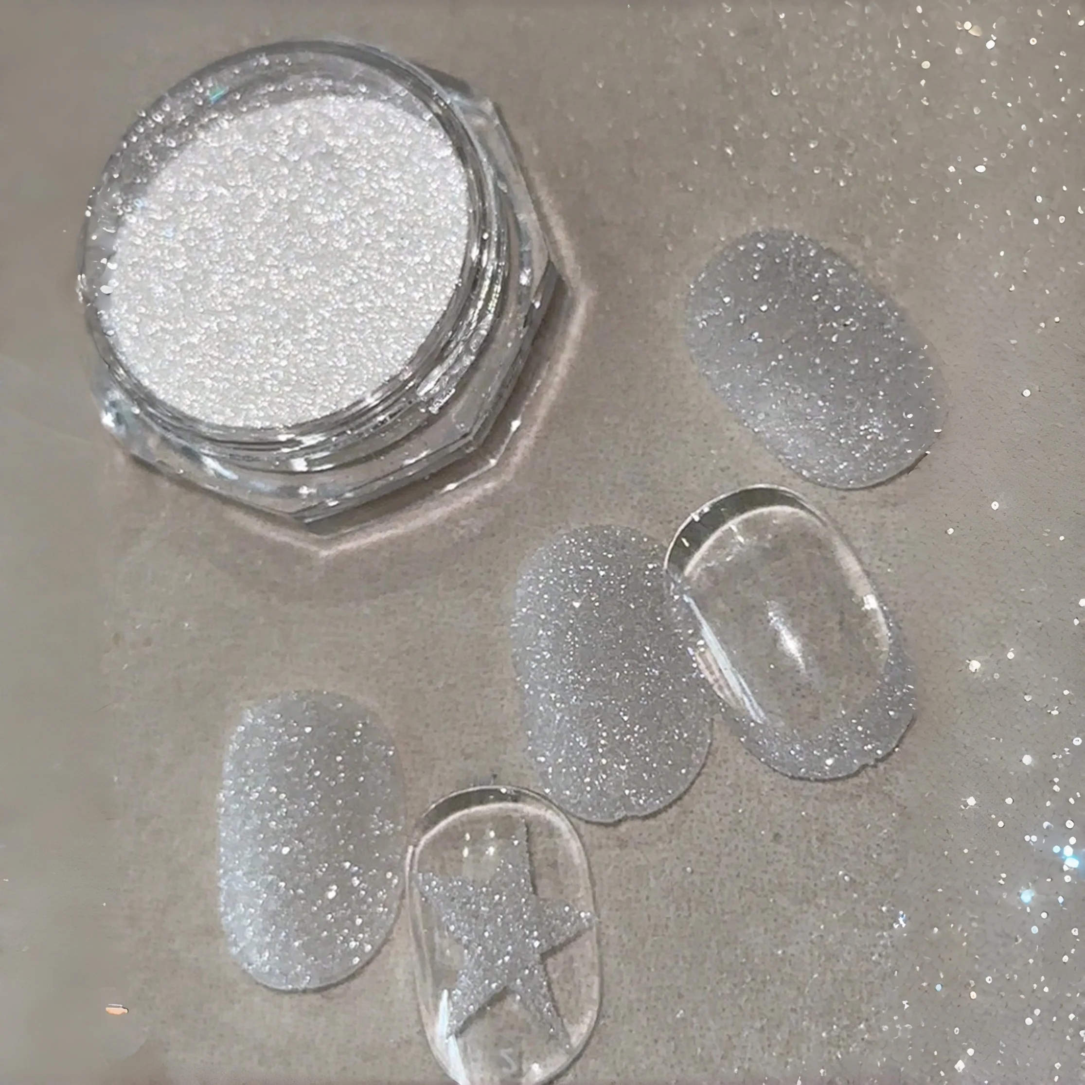 海塩クリスタルダイヤモンドネイルパウダー、超微細グリッターシュガーネイルパウダー、DIYネイルアート、スノーフレークデザイン