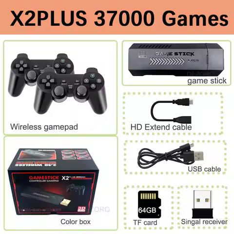 64G X2Plus Retro Video Game Console 4K HD 3D Gaming Stick Wireless Controller Built in 30+Simulators 30000+Games PS1/N64 Gift