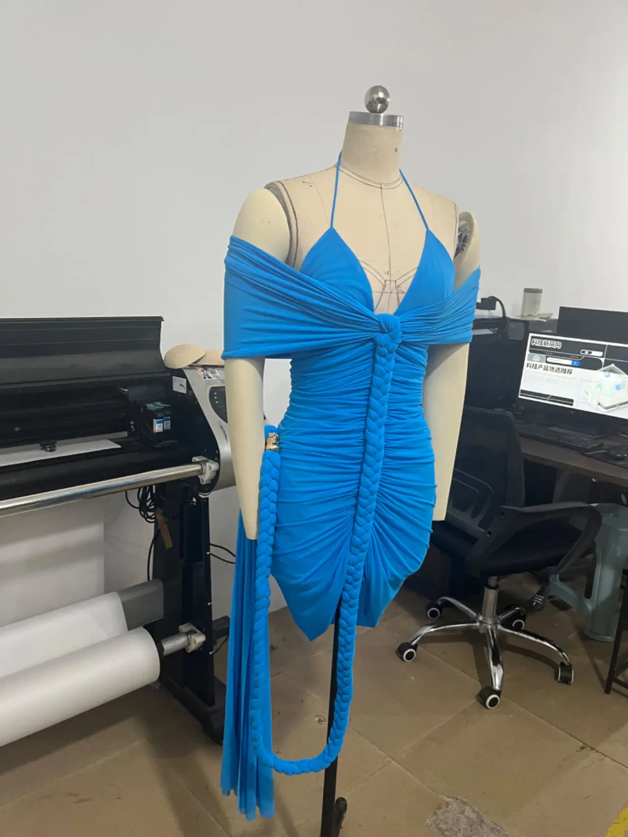 2025 Frauen Promi Sexy Liebsten Mesh Geraffte Blau Midi, Figurbetontes Kleid Elegante Abend Club Party Outfit