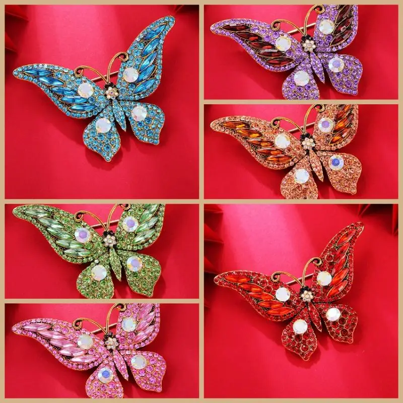 Creative Vintage Crystal Rhinestones Butterfly Brooches For Women Clothing Coat Accessries Gifts