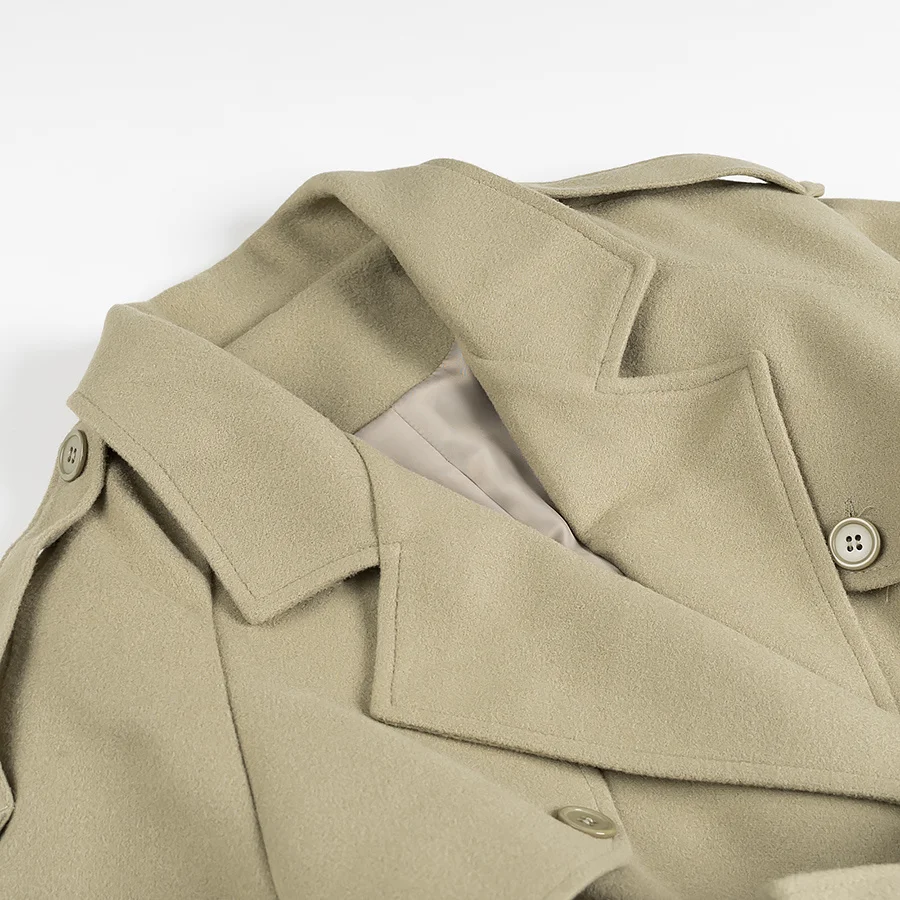 JNLEAOG Jesienny Nowy Modny Damski Płaszcz Wełniany z Paskiem w Talii, Zapinany na Jeden Guzik, Stójka, Długi Płaszcz w Stylu Streetwear