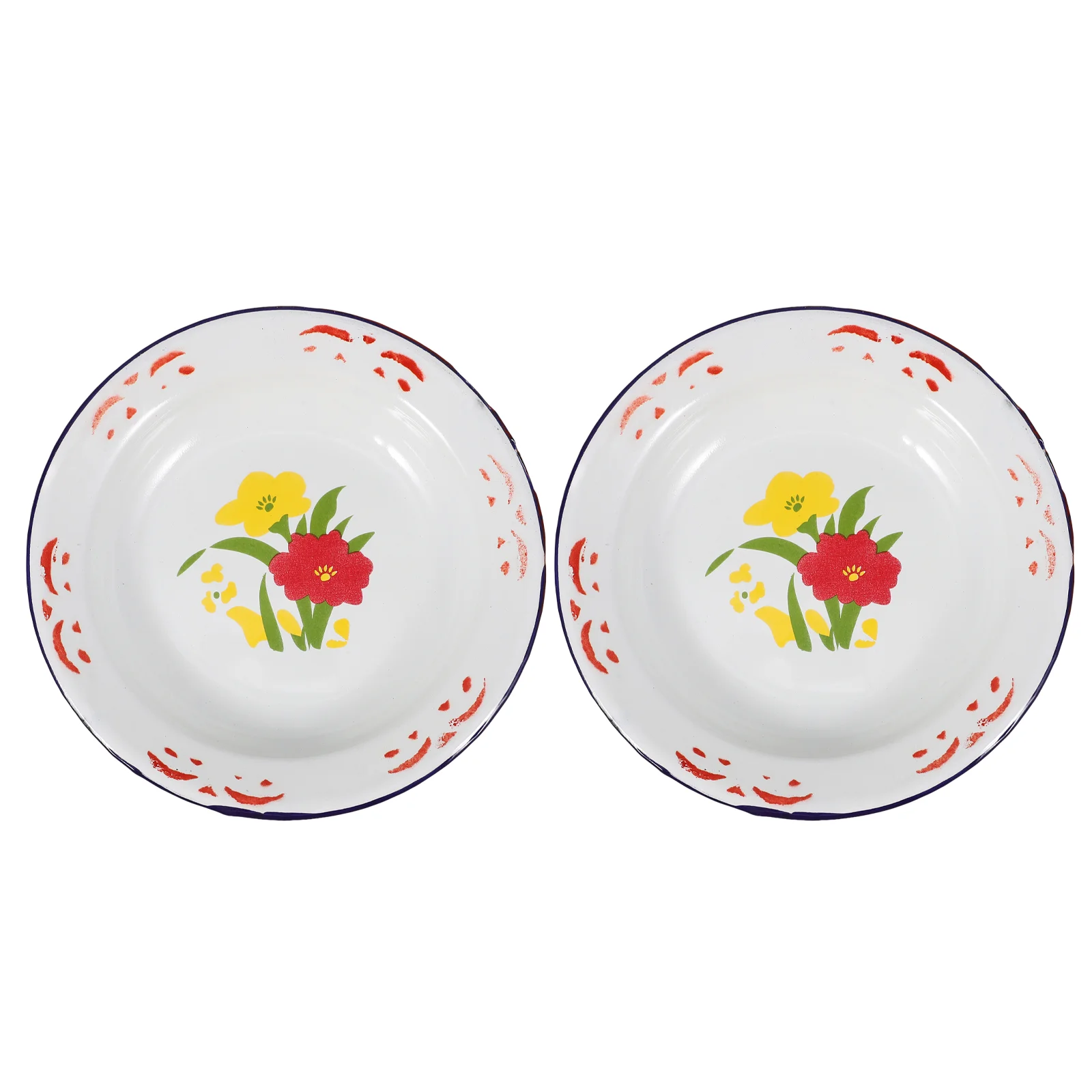 

2 Pcs Enamel Plate Picnic Dishes Vintage Salad Round Plates Enamelware Platter Food Tray