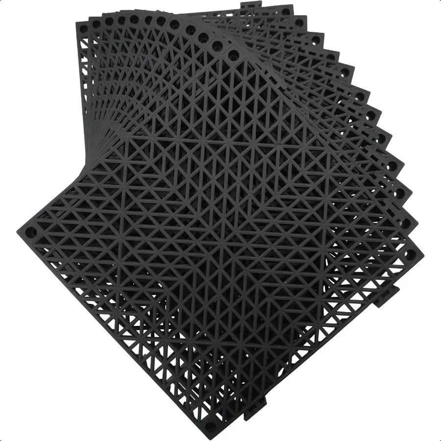 12 Pack Modular Interlocking Cushion 11.6" x 11.6" Rubber Mat Floor Tile Mats Drain Pool Patio Balcony Yard Pet Area Washer Pad