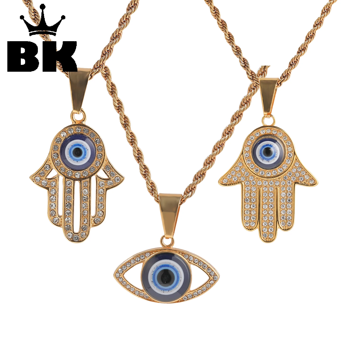 

Золотой кулон THE BLING KING «Злой глаз» с цепочкой-веревкой, инкрустированный стразами, модные украшения в стиле хип-хоп