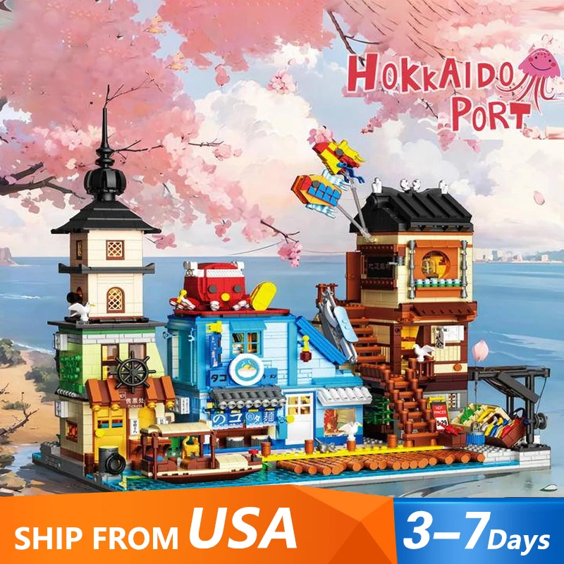 Creative Expert City Street View Hokkaido Dock Building Blocks Architecture Street Store Model Mini Brick Toy Gift for Kid Adult