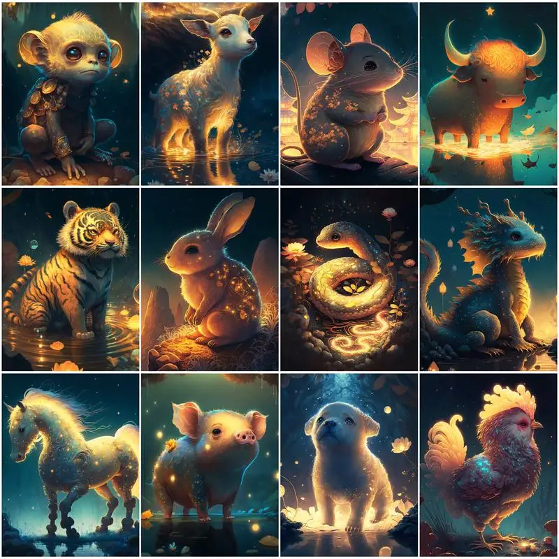 

PhotoCustom Classic Painting By Number 12 Zodiac Signs Diy Painting By Number Animal Art Supplies