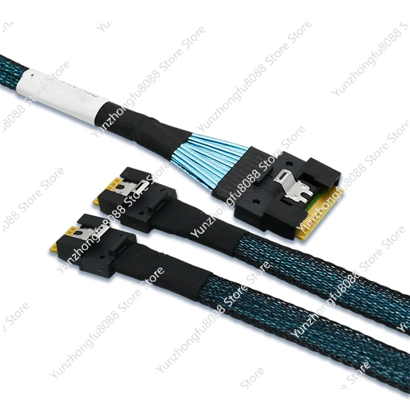 

PCIe 4.0 SlimSAS SFF-8654 8i To 2 XSFF-8654 4i Cable-80CM