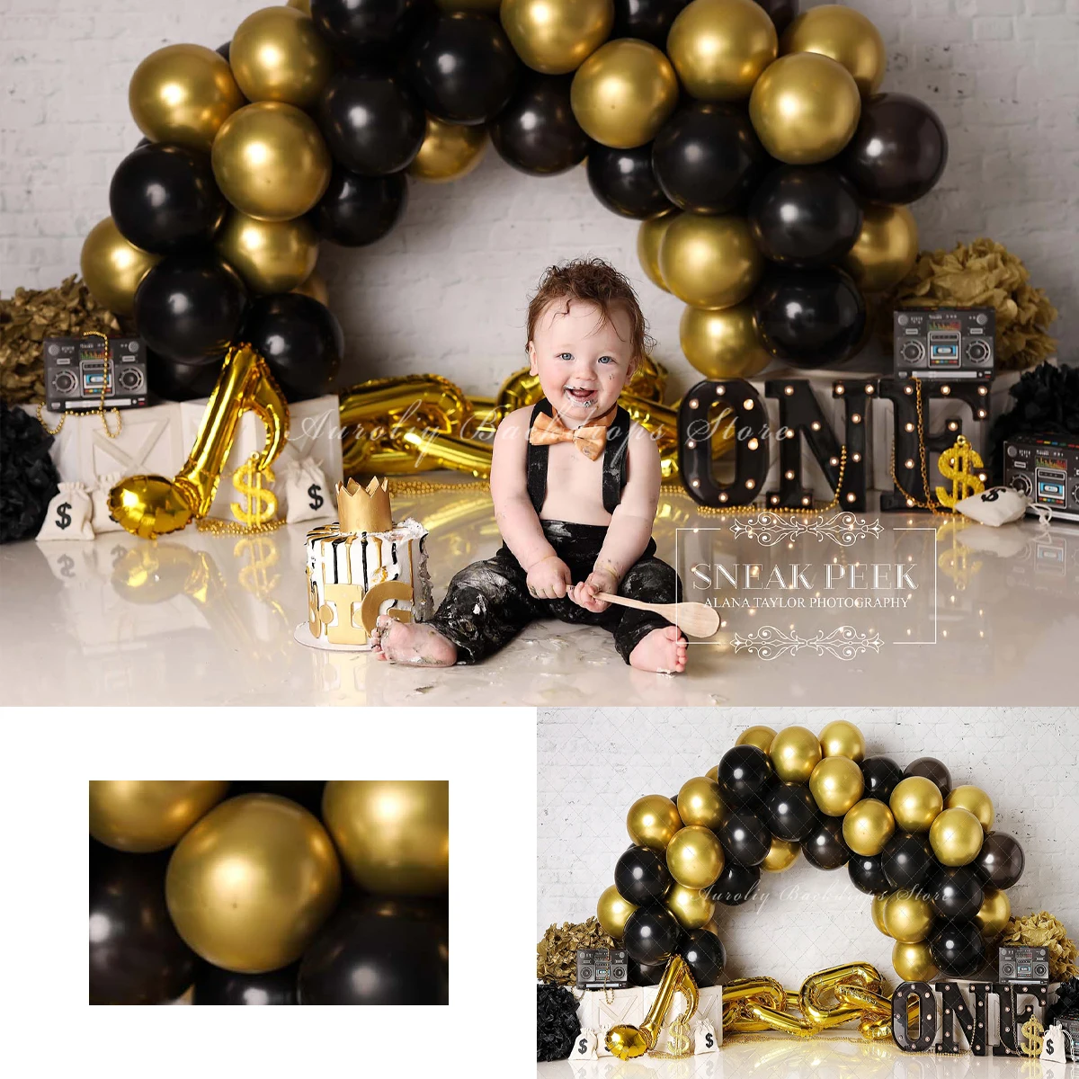 

Black Gold Balloon Arch Background Birthday Cake Smash Kids Adult Photography Props Child Baby Decors Photo Backdrops