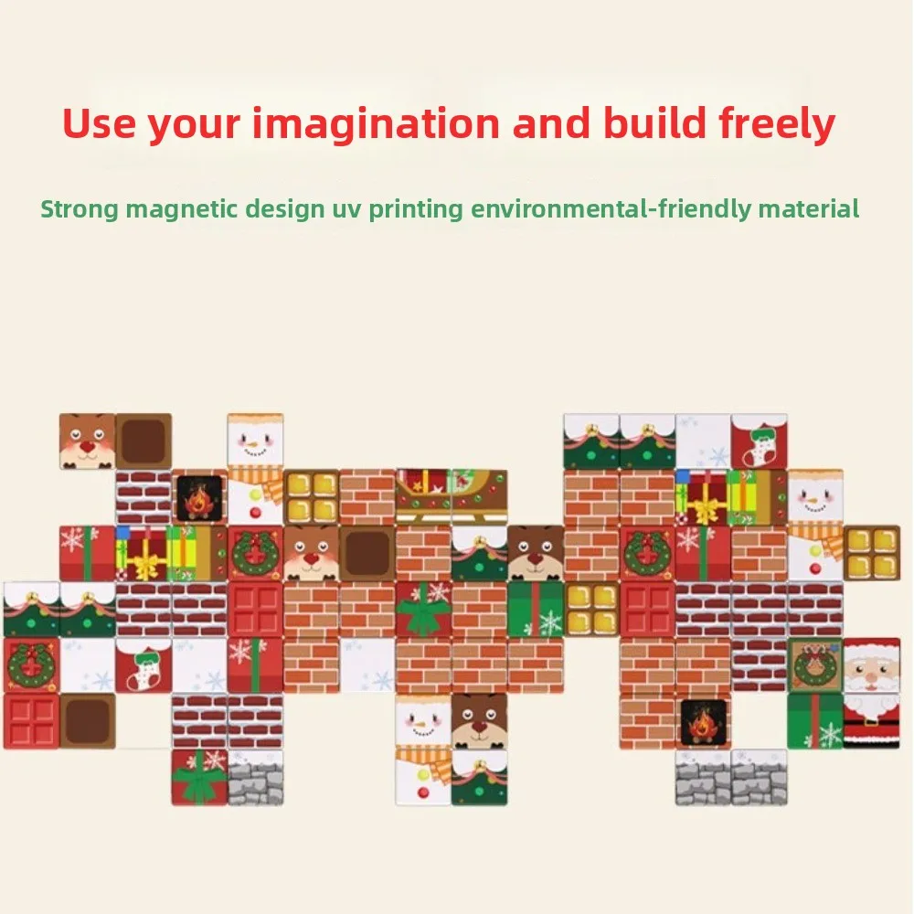 Buon Natale Blocchi magnetici Sicuro e durevole con scatola di immagazzinaggio Set di costruzioni educative 45 pezzi di mattoni da costruzione