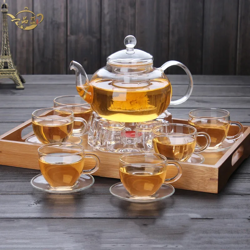 Glass Tea Pot Filterable Heat-resistant Thickened High Borosilicate Glass Flower Teapot Heatable Glass Tea Kettle for Household