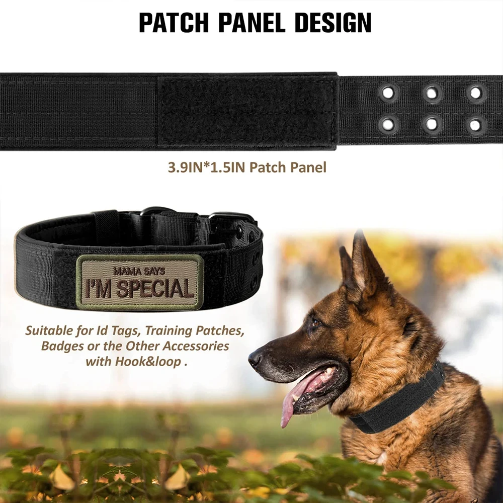 Verstellbares Militär-Hundehalsband mit Metall-D-Ring und Schnalle, Arbeitshundehalsband mit fünfstufiger Anpassung für mittelgroße und große Hunde – Detail 5
