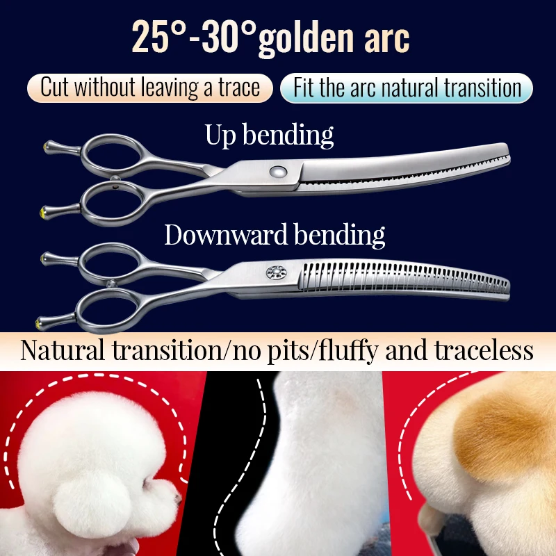 Imagem -04 - Fenice-steel Pet Grooming Scissors Vg10 3d Gradiente Traceless Reto Curvado Chunker Rolamento Parafusos 70 Taxa