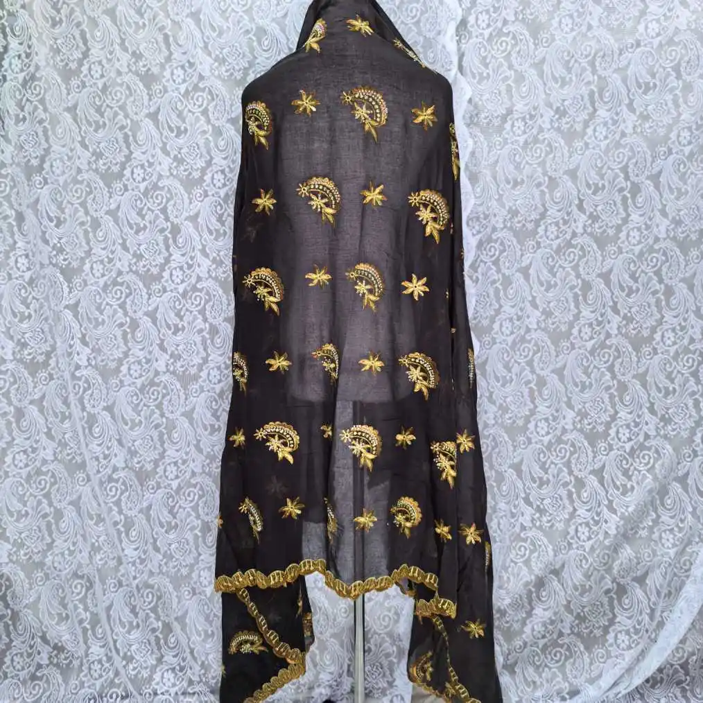 100% Cotton Embroidered Muslim Shawl, 2.2*1.1m Large Floral Design, Breathable Headscarf for African Market Bulk Order 5