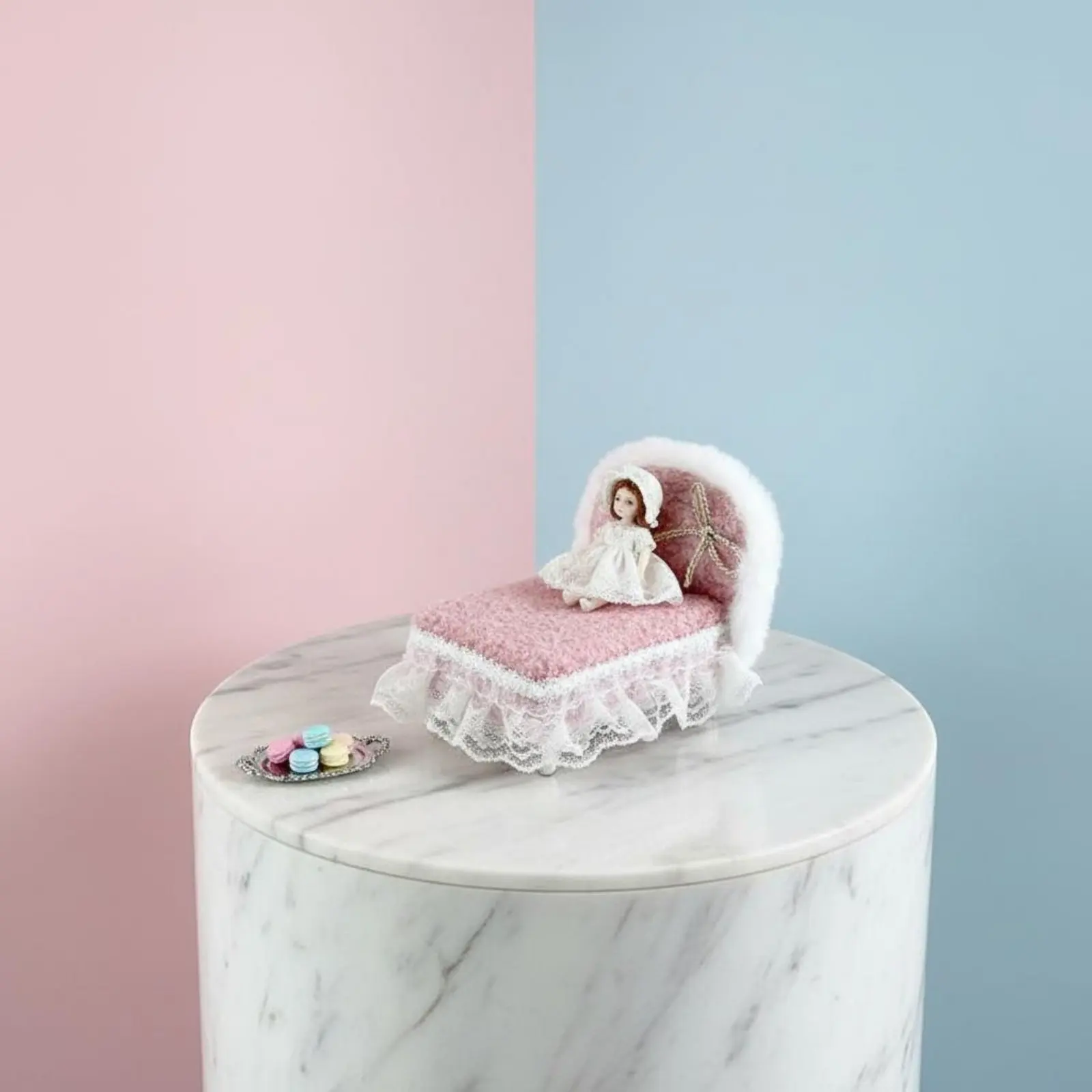 

Soft Dollhouse Furniture Set Handmade 1:12 Scale Bedroom Furniture Soft Doll Armchair Bead Embellishments for Hobbyists