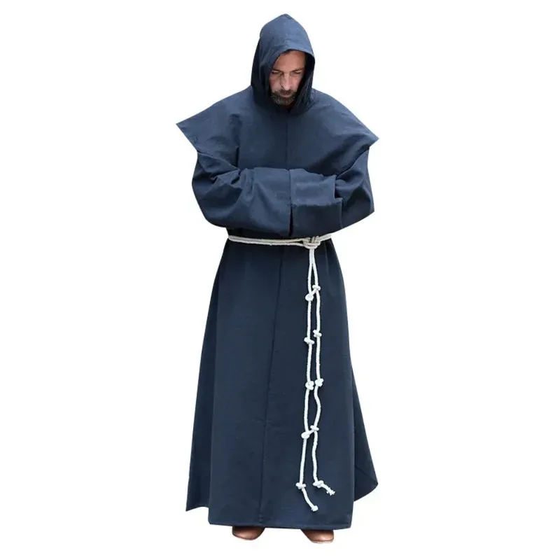 Robe de cosplay de moine médiévale, missionnaire de religion catholique, vintage, soutane à capuche, pasteur, père, costume de jeu de rôle, fêtes d'Halloween;