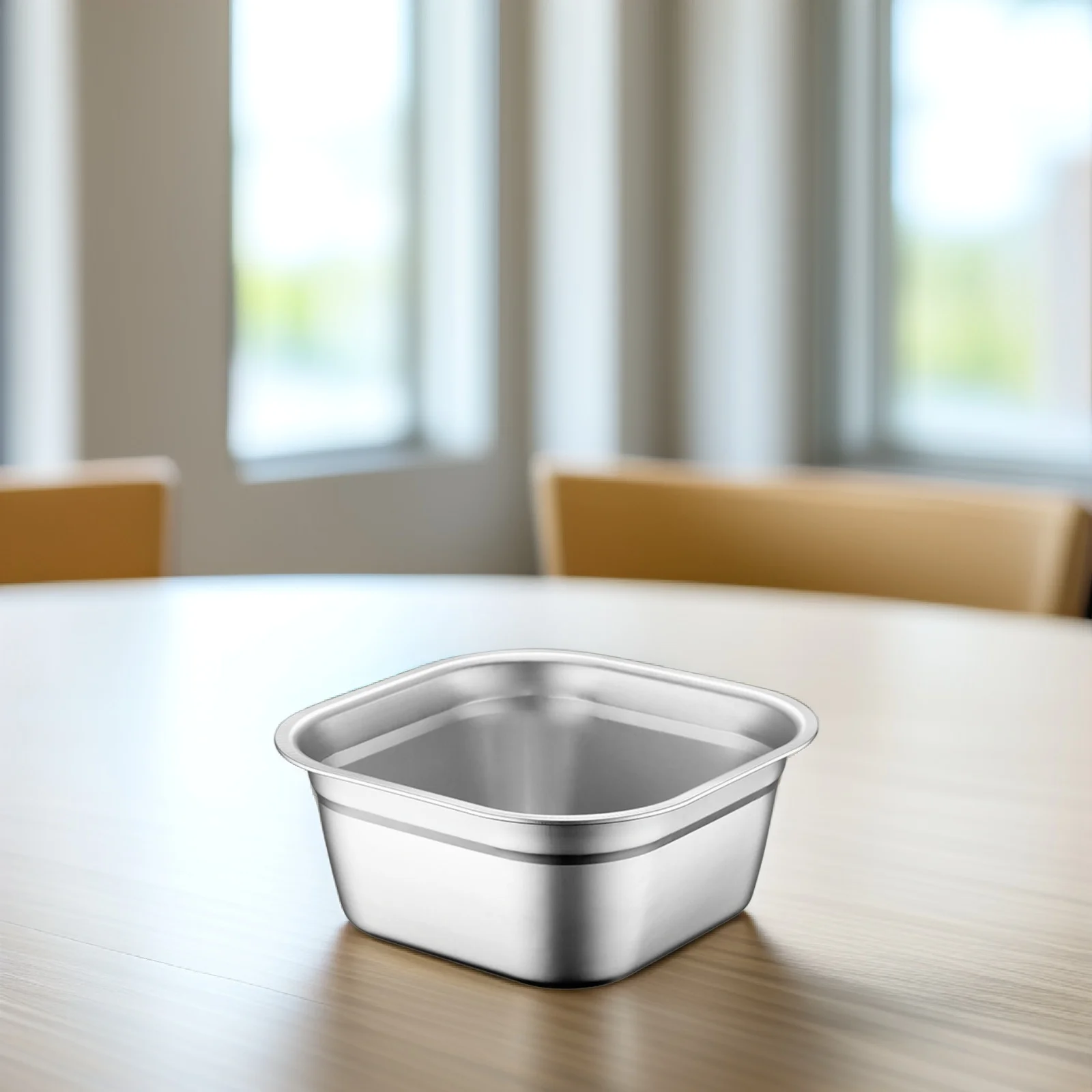 

21Cm Stainless Steel Square Basin Thickened Multi-Purpose Washing Mixing Soup Bowl Household Vegetable Fruit Pan Kitchen Gadget