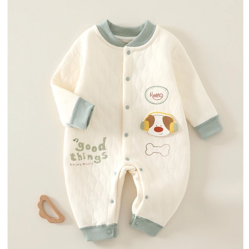 Baby Cotton Halloween Romper for  Autumn&Winter Infant Cute Dog Print Warm Onesies Boys&Girls Round Neck Jumpsuit for 6-12M