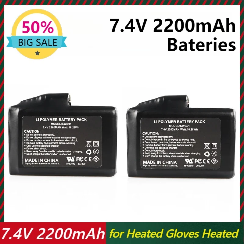 

7.4V 2200mAh Rechargeable Battery Charger with Batteries for Heated Gloves Heated Socks Heating Jacket USB Charger Battery
