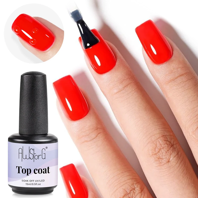 AWStorG 1/2Pcs 15ml 닦지 않는 탑베이스 코트 네일 젤 폴란드어 디자인 강화제 바니시 세미 퍼머넌트 UV LED 네일 아트 도구