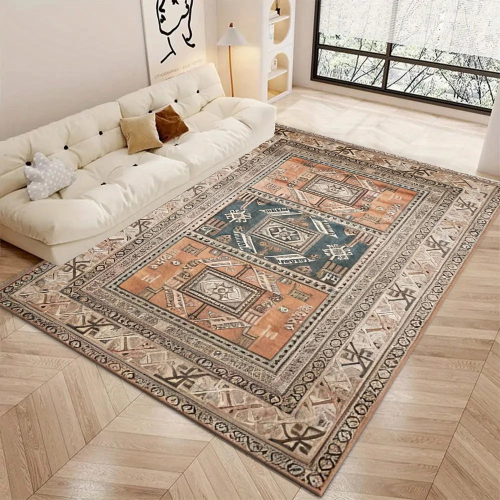 Boho Tribal Geometric Area Rug Vintage Distressed Carpet Non-Slip Floor Mat For Living Room Bedroom Home Decor
