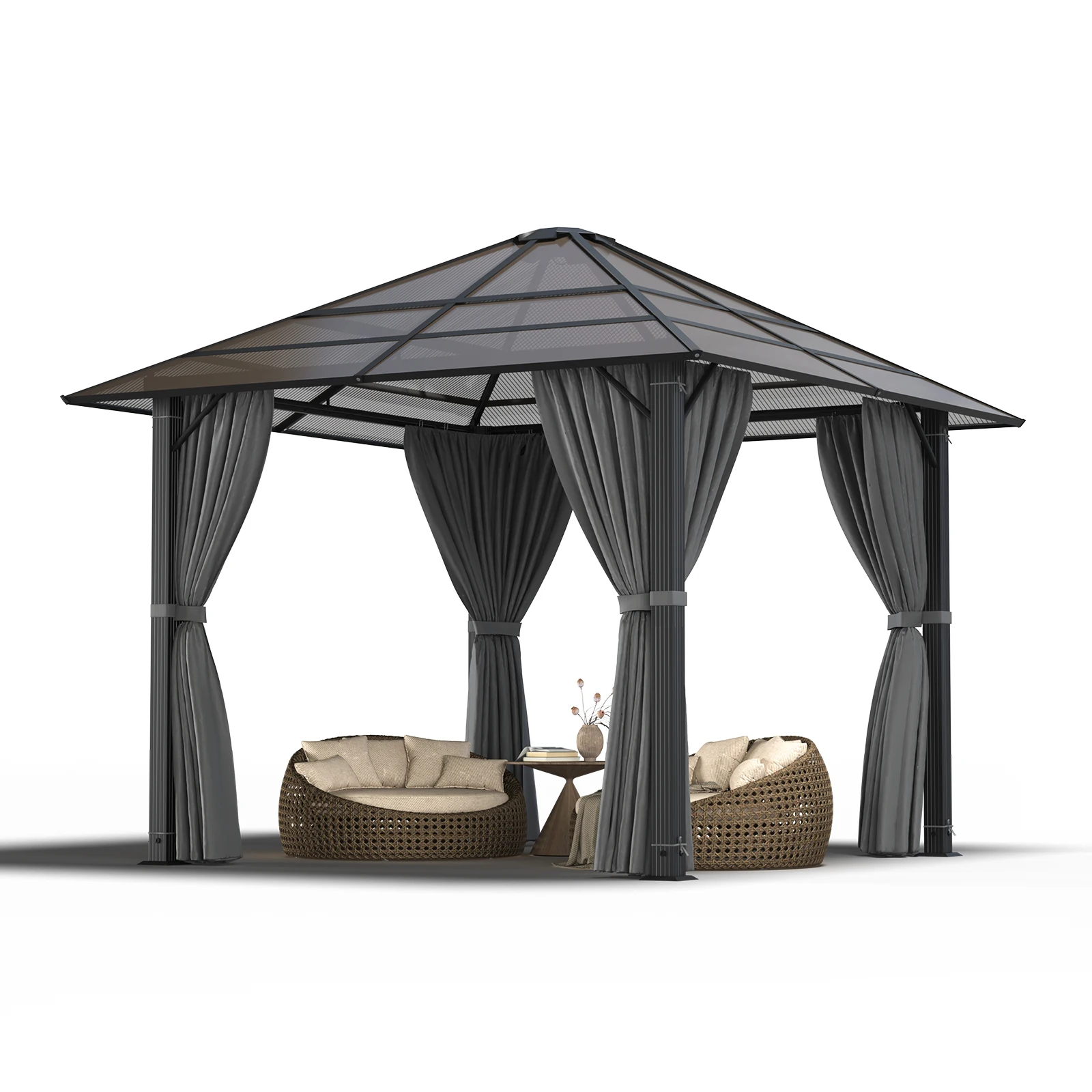 Devoko 3x3/3x4m Paviljoen Waterdicht Stabiel Winterbestendig Aluminium Tuinpaviljoen Vaste Dakbescherming UV