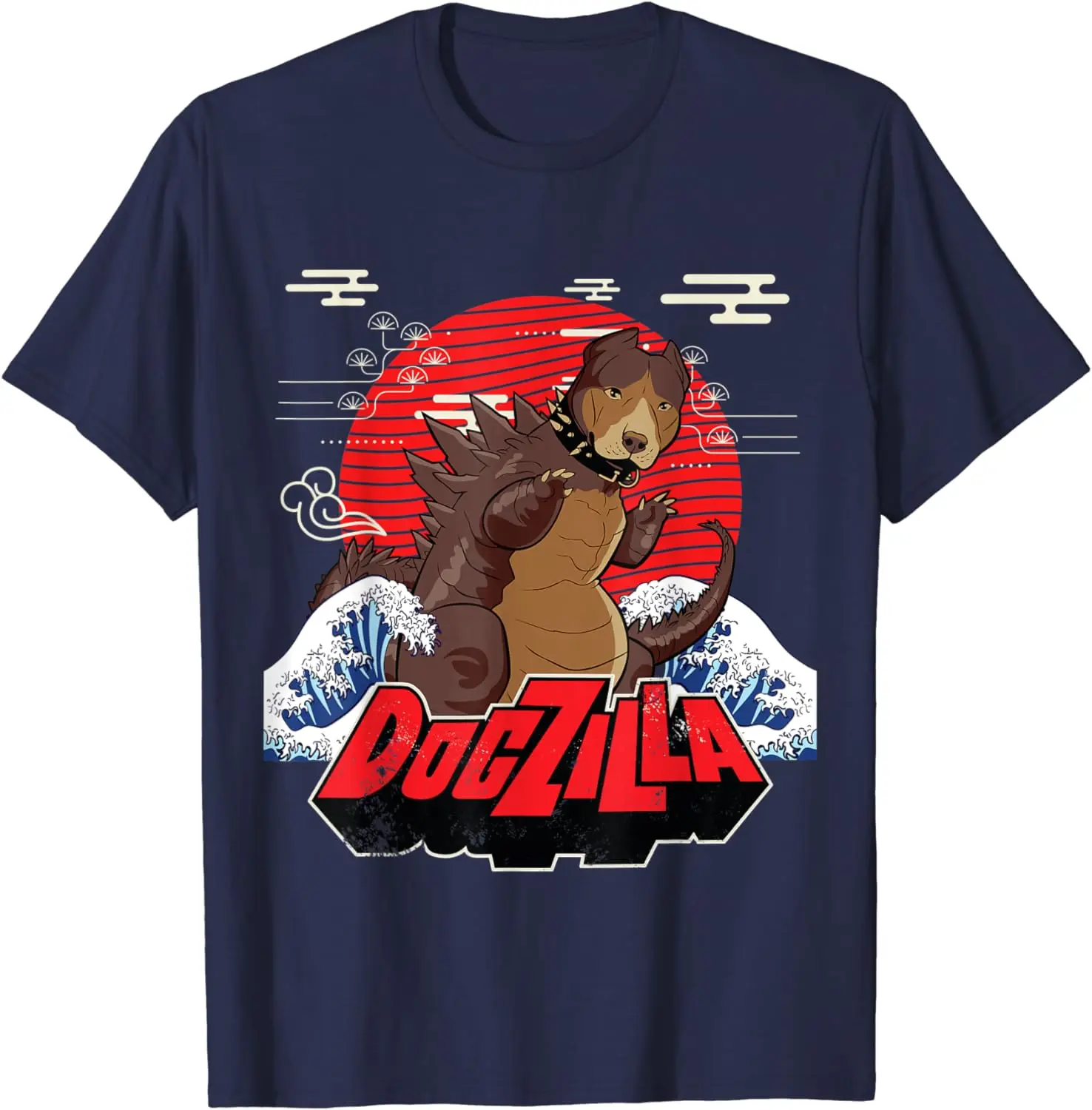 Dogzilla Vintage Funny Dog Art Japanese Sunset Dog Lover T-Shirt