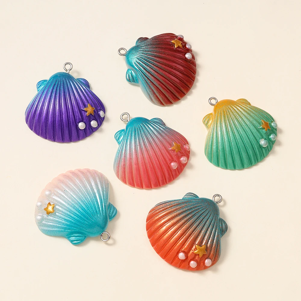 5 stücke Neue Nette Harz Bunte Große Muschel Charms Anhänger für Sommer Strand Halskette DIY Schmuck Machen Zubehör