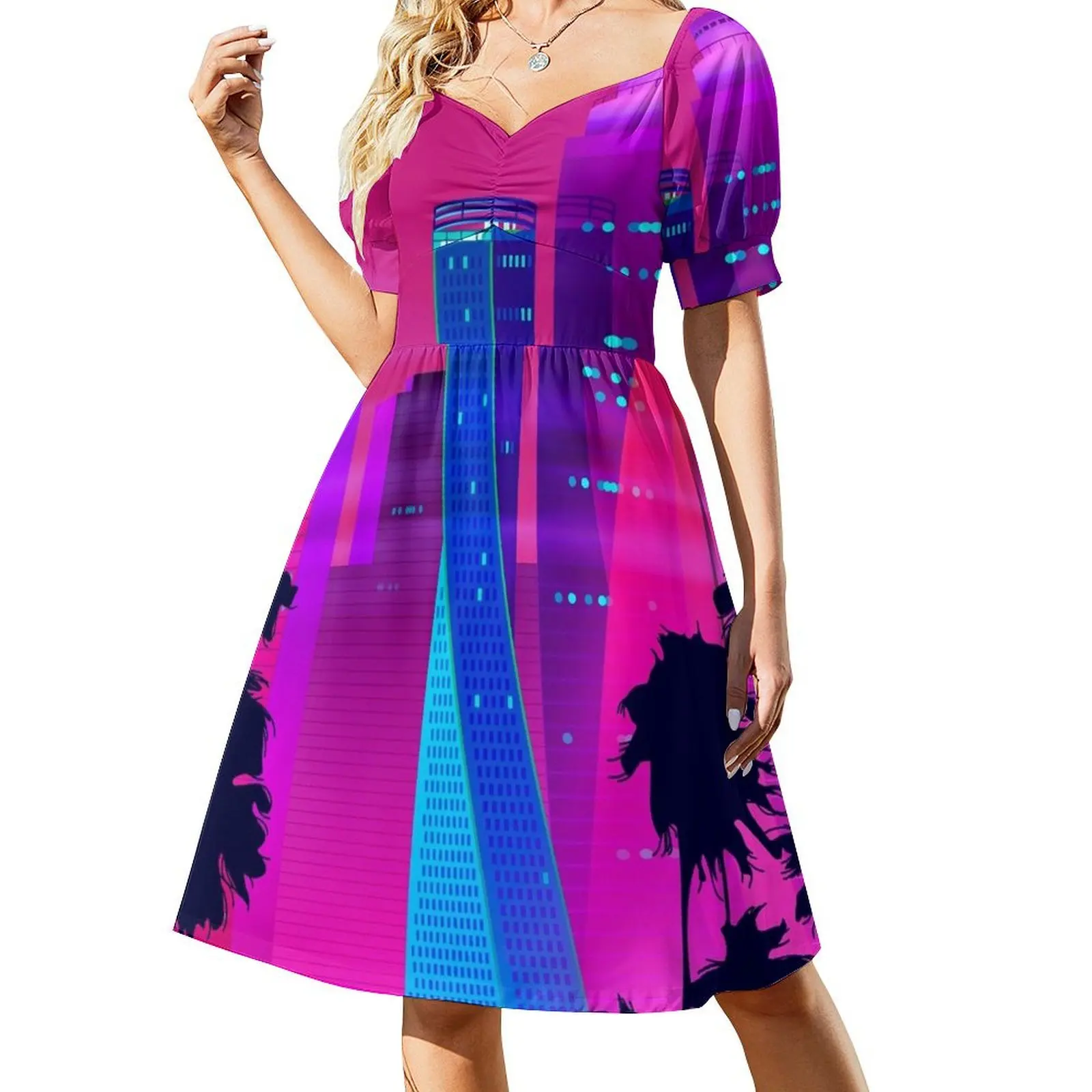 

Synthwave Neon City: Miami Vice Short Sleeved Dress women dress elegant chic women dresses promotion Dress