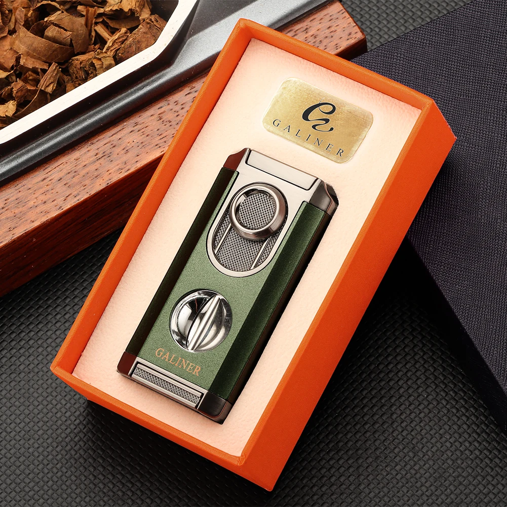 

GALINER Cigar Lighter Butane Gas Torch Flame Jet Lighters With V-Cut Cigar Cutter Punch With Gift Box