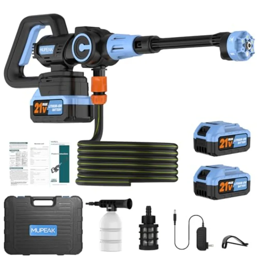 

Беспроводная бесщеточная мойка высокого давления 1100PSI с 2 аккумуляторами/насадкой 6-в-1, 21В 4.0Ач