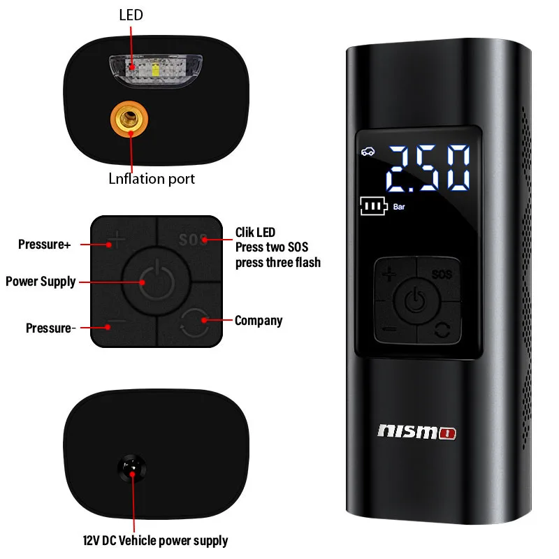 Gonfiatore portatile per pneumatici per auto Pompa gonfiabile digitale intelligente Pompa d'aria per barca da bicicletta per Nismo Nissan Qashqai Juke X-trail Tiida Teana