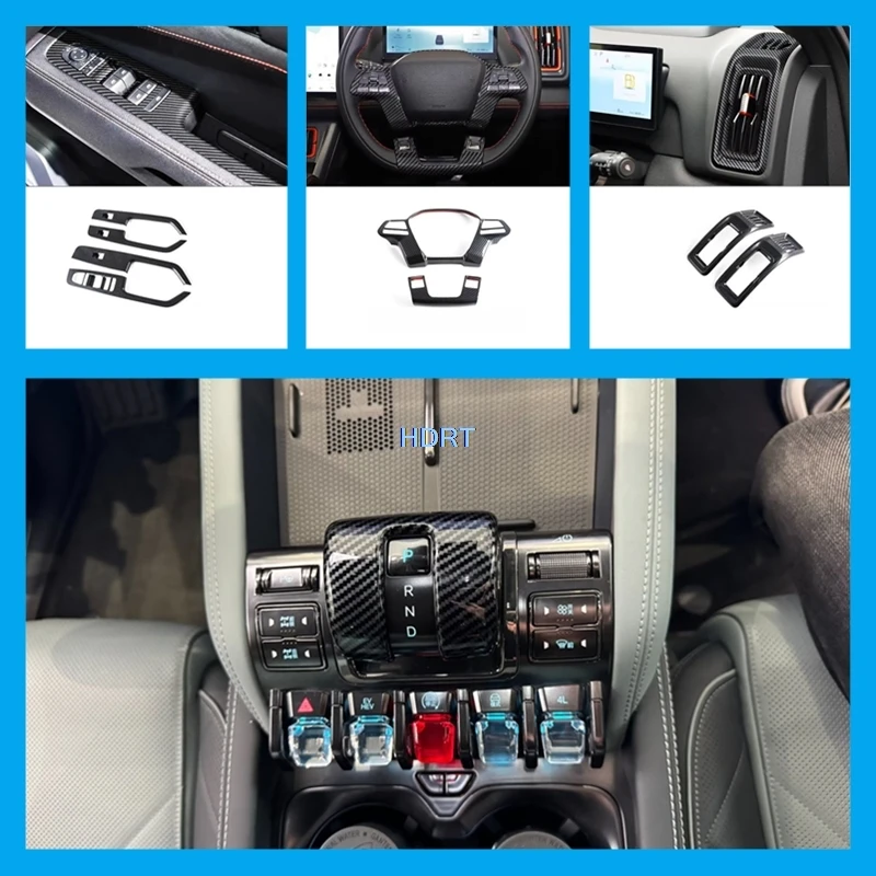 ل BYD القرش 6 2025 + نمط السيارة والعتاد التحول نافذة لوحة التحكم الجبهة الخلفية منفذ تنفيس الهواء عجلة القيادة ألياف الكربون الداخلية