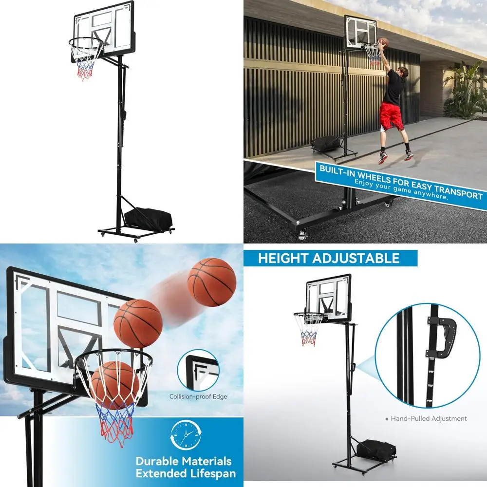 Adjustable Outdoor Portable Basketball Hoop with Iron Base, 4 Wheels for Mobility, 4.5-10FT Easy Height Adjustment, Suitable for