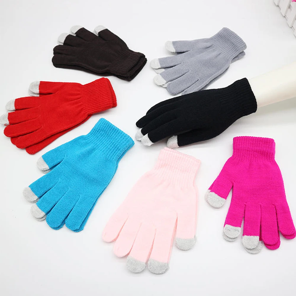 Fashion Soild Color Winter Warm Plush Gloves Soft Men Women Touch Screen Knit Full Finger Mittens Sport Outdoor Gloves For Work