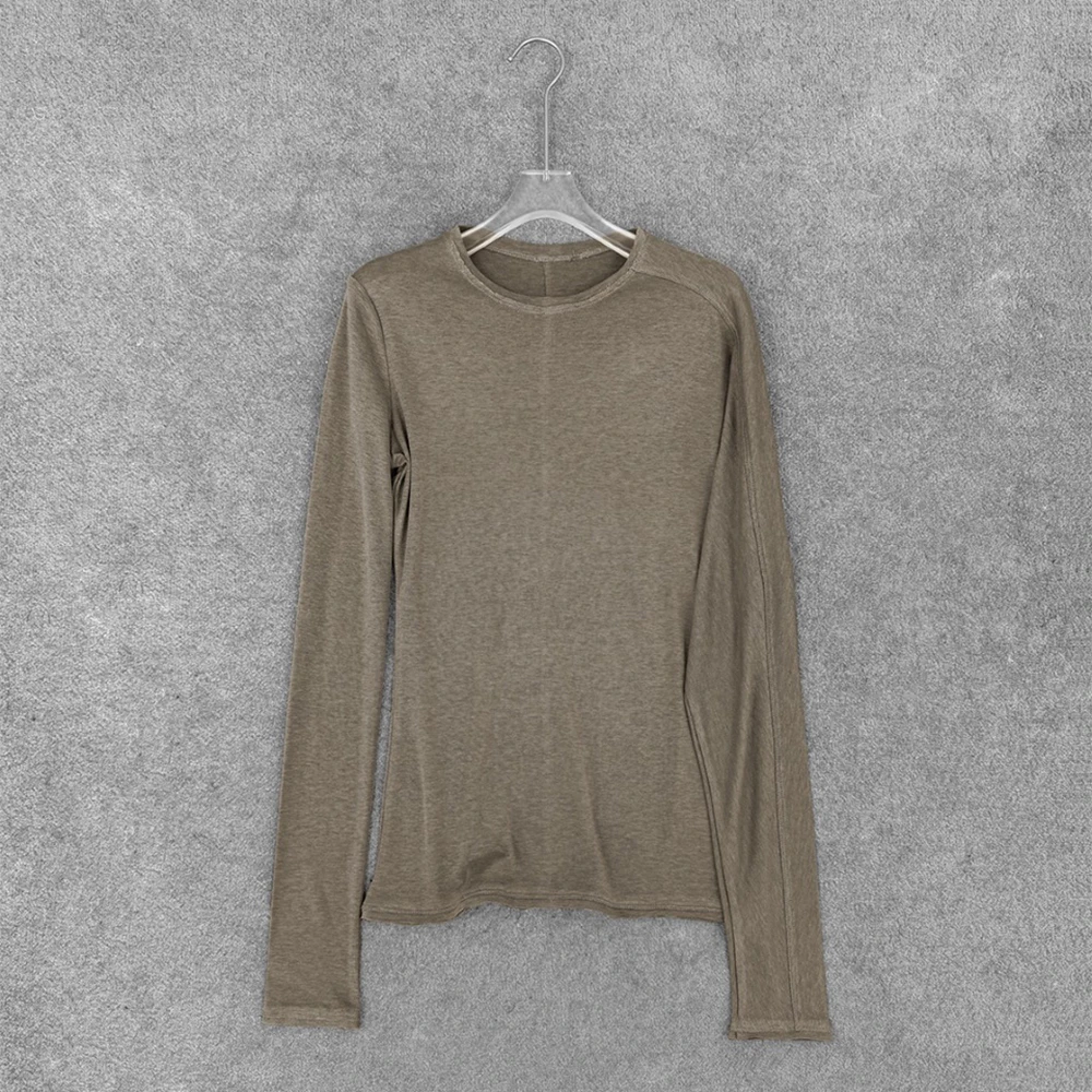 

Женская футболка из смесовой шерсти с асимметричным рукавом, минималистичная, элегантная, для повседневной носки, с круглым вырезом, с длинным рукавом, базовый слой, весна 2026, новинка Y2K