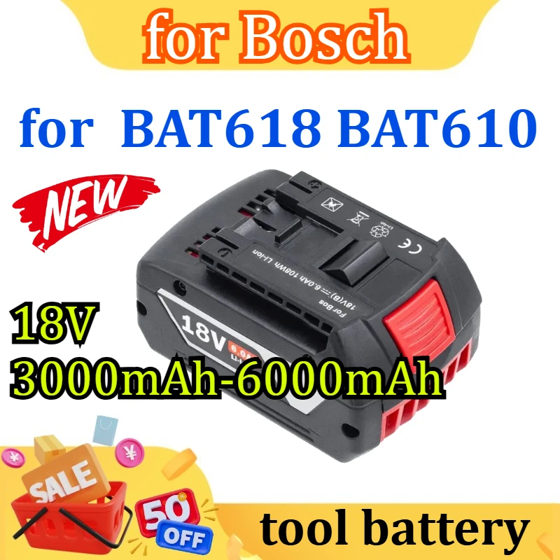 

GSR for Bosch BAT618 BAT610 Professional 18V 6.0Ah Li-ion Battery Replacement with LED for Bosch Quick Charger 14.4V-18V