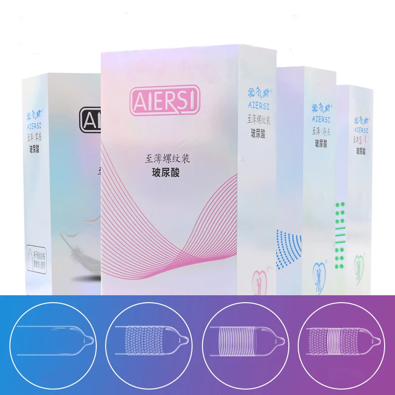 AIERSI Condoms 8 Pcs Hyaluronic Acid Ultra Thin Long-lasting Condom For Men Dots Sex Delay Ejaculation Latex Penis Sleeve