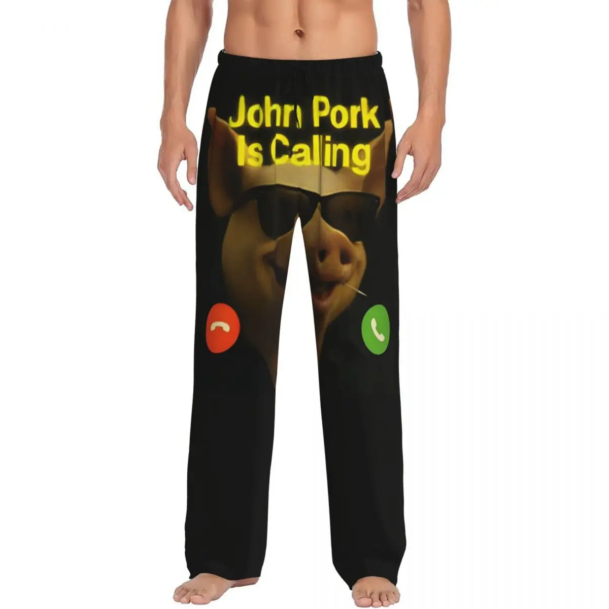 

Custom John Pork Is Calling Pajama Pants Men's Funny Pig Lounge Sleep Drawstring Sleepwear Bottoms with Pockets