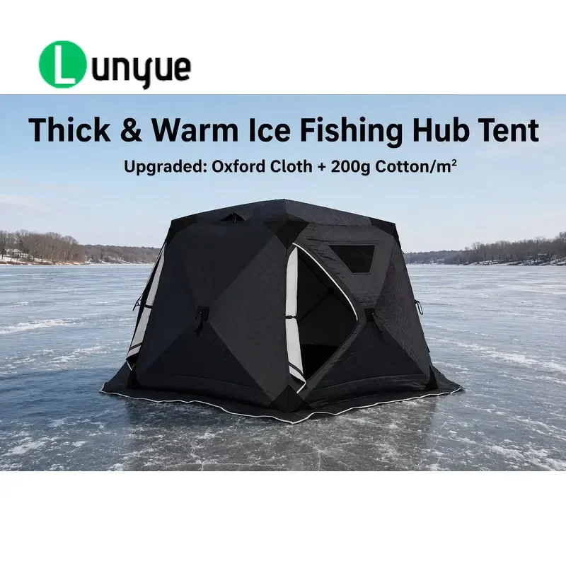5-6 Person Center Ice Fishing Tent Waterproof Windproof Heat Insulation 420D Oxford Cloth Warm Quick Setup Portable Outdoor