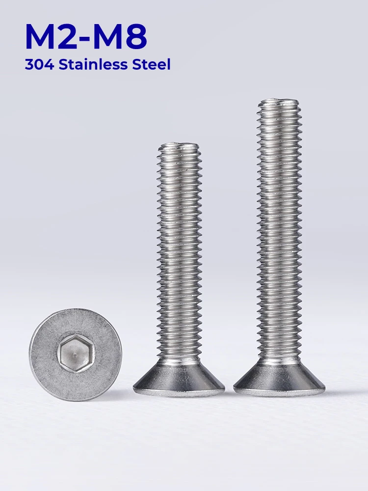 M2 M2.5 M3 M4 M5 M6 M8 Din7911 304 A2 Stainless Steel Hexagon Hex Socket Flat Countersunk Furniture Screws Allen Bolts