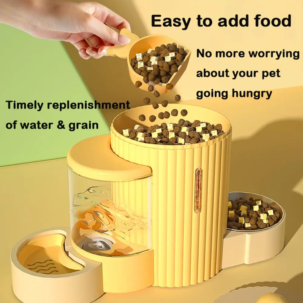 All-in-One Automatic Cat Feeder Roman Design Pet Food and Water Dispenser Set Large Capacity Steel Bowls Feeders Wet Prevention