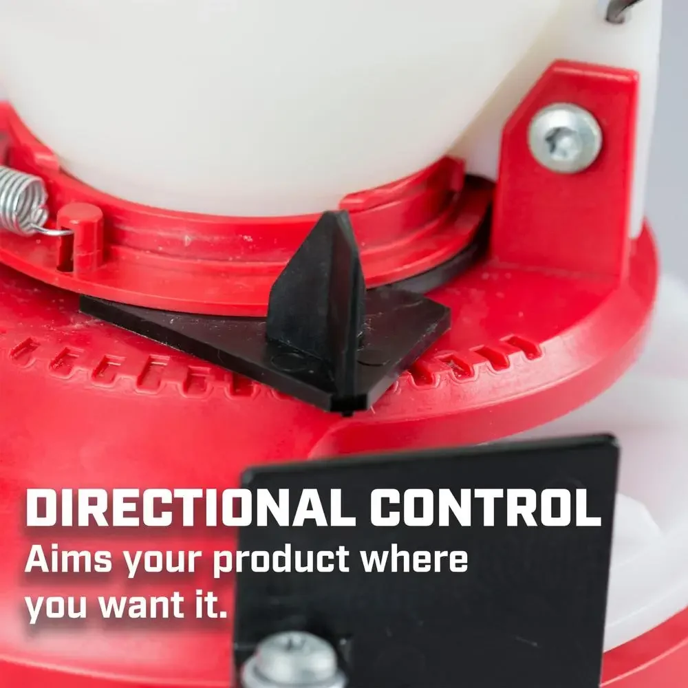 Chest Mount Lawn Spreader 10-Pound Capacity Easy Fill Hopper Poly Hopper Adjustable Strap Spread Control Weather Resistant