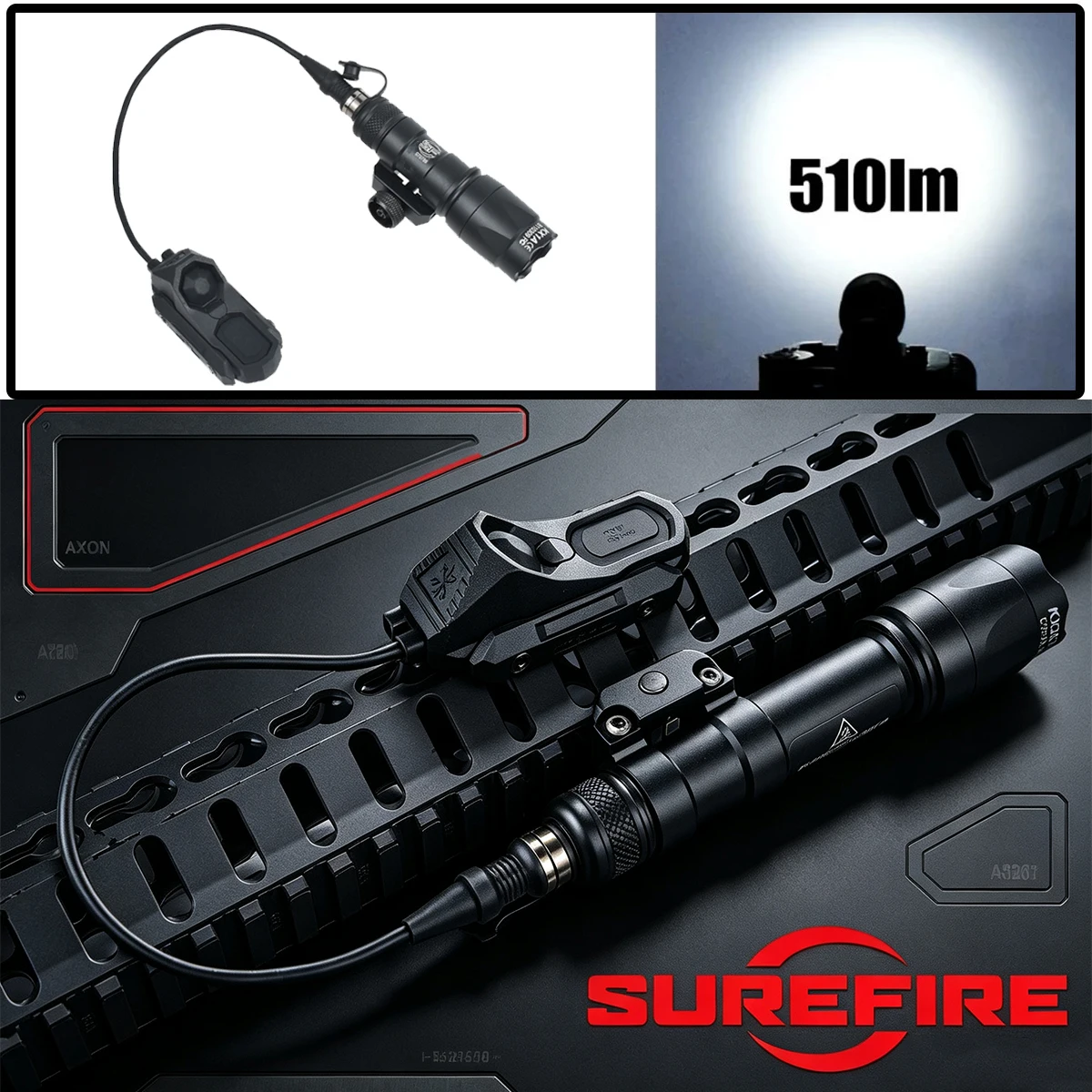 SureFire M300C M600C Tactical Scout Light with AXON Dual Control Remote Pressure Switch,  Airsoft Hunting Rifle Flashlight