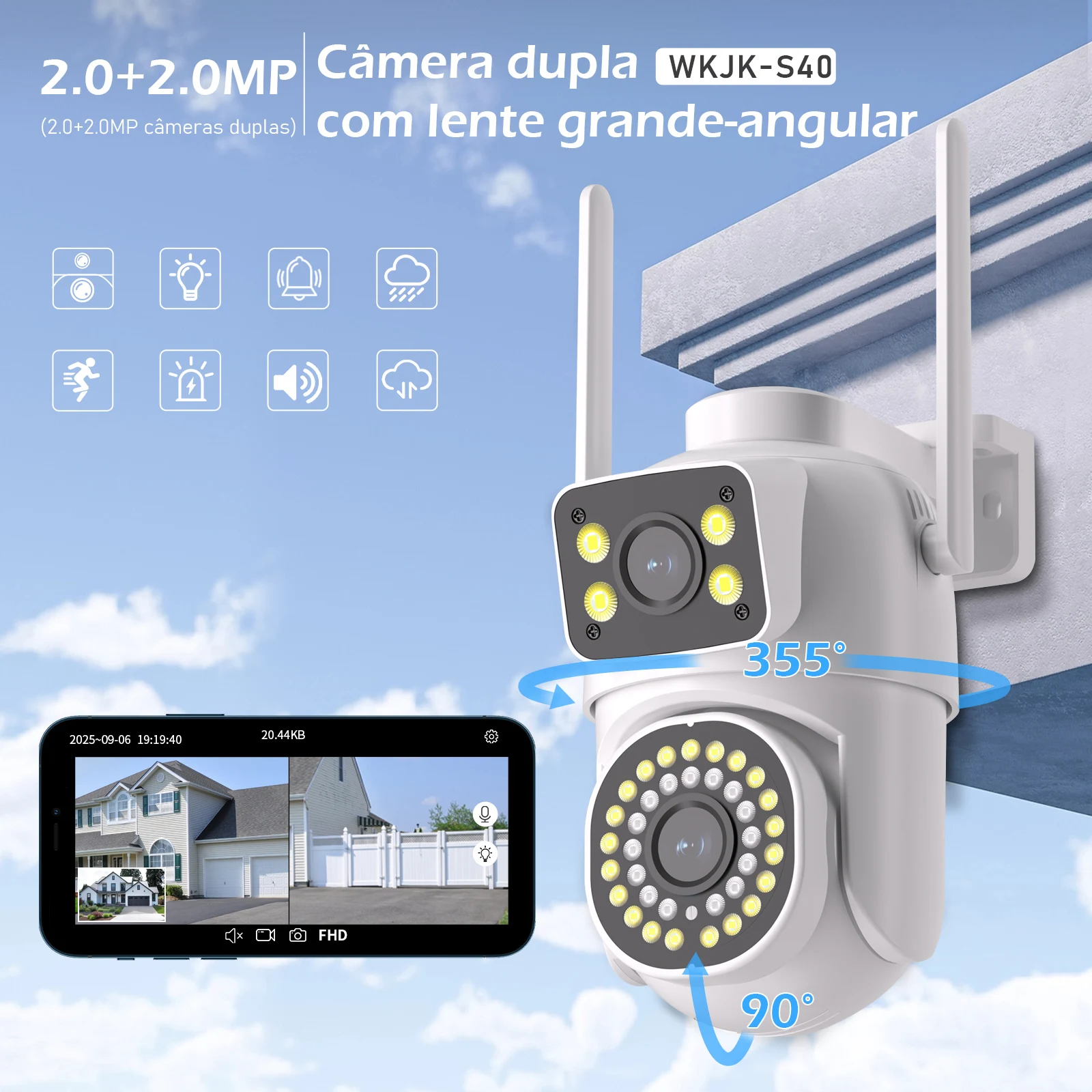 2.0MP Dual Lens WiFi Security Camera Night Vision AI Human Tracking Camera Surveillance Camera for Home IP66 2.0mm