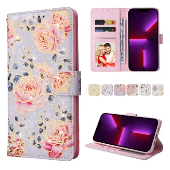 2024 Anti Theft Brush Hot Stamping Wallet Phone Case For IPhone 15 Pro 14 Plus 13 Pro Max 12 Pro 11 Mini XS Max XR SE 8 Plus