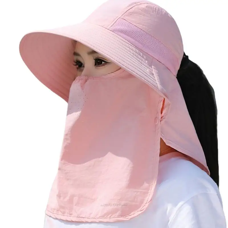 X5XA Women 2IN1 Sun Hat Wide Brims Sunshade Hat Breathable Face Covers Hat with Neckcover for Outdoor Camping and Fishing