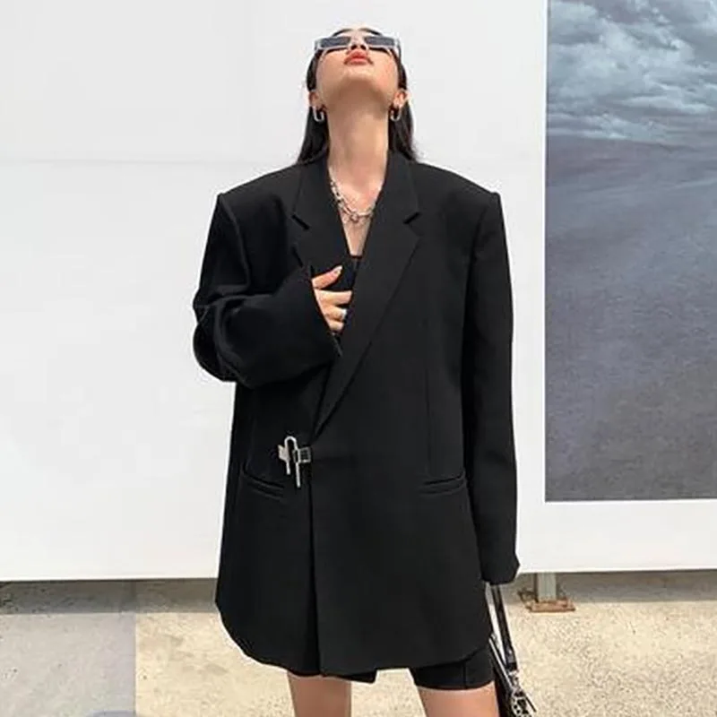 Woman 2022 Loose Long Black Blazer Dress Women Blazers Jackets Suits Jacket Party Formal Wear Solid Notched Street Style Punk