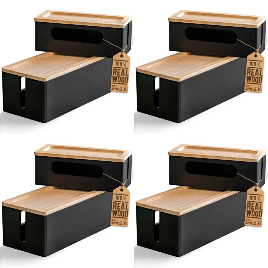 of ] Wooden Cable Storage Box, Large Storage Stand for Desk, TV, Computer, USB Hub