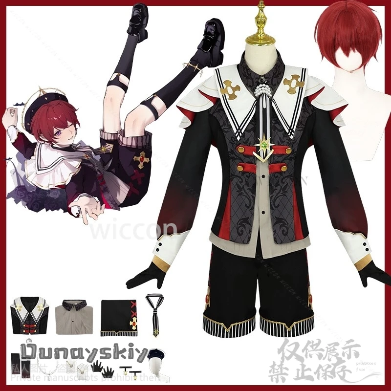 

Anime Game Ensemble Stars Cosplay Suou Tsukasa Knights Costume Fallen Angel's Dinner Party Idol Uniform Hat Wigs Role-play